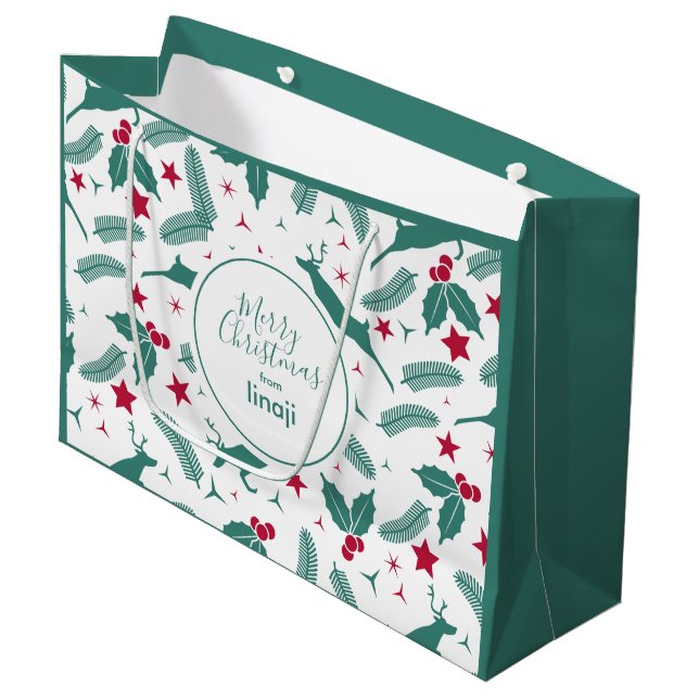 Sacola Para Presentes Grande Veados de Natal e padrão sagrado (Frente inclinada)