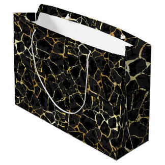 Sacola Para Presentes Grande Veia Dourada Kintsugi Preta