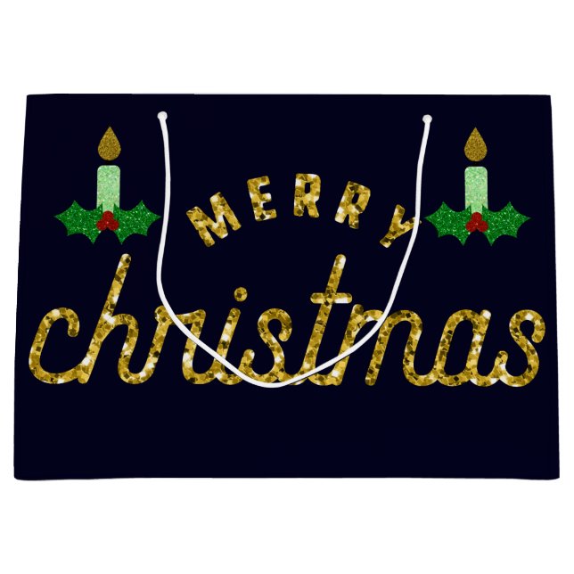 Sacola Para Presentes Grande Vela de Natal com brilho (Frente)