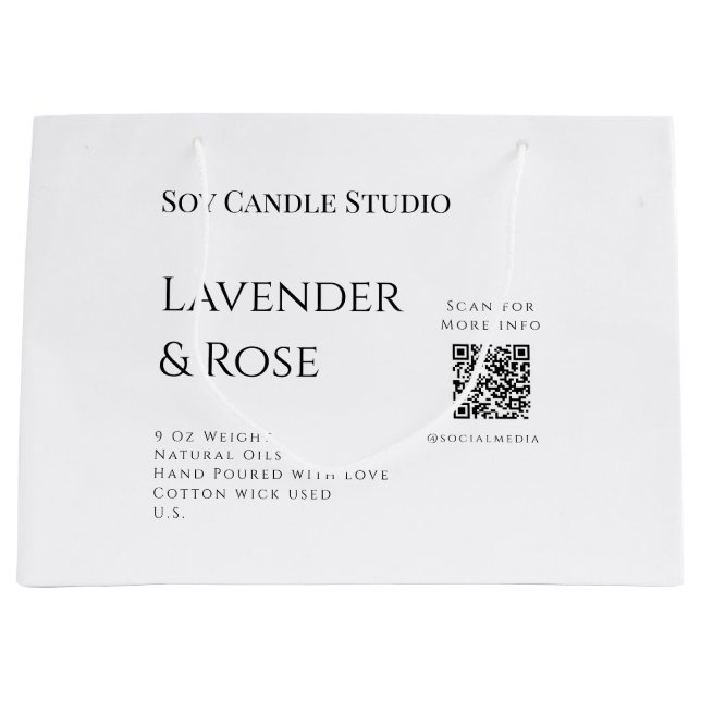 Sacola Para Presentes Grande vela de soja de lavanda rosa negócio adicionar cód (Frente)