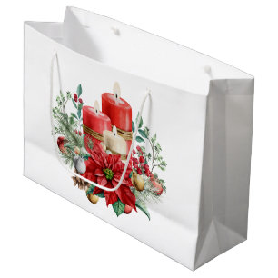 Sacola Para Presentes Grande Velas e Buquê de Poinsettia Natal
