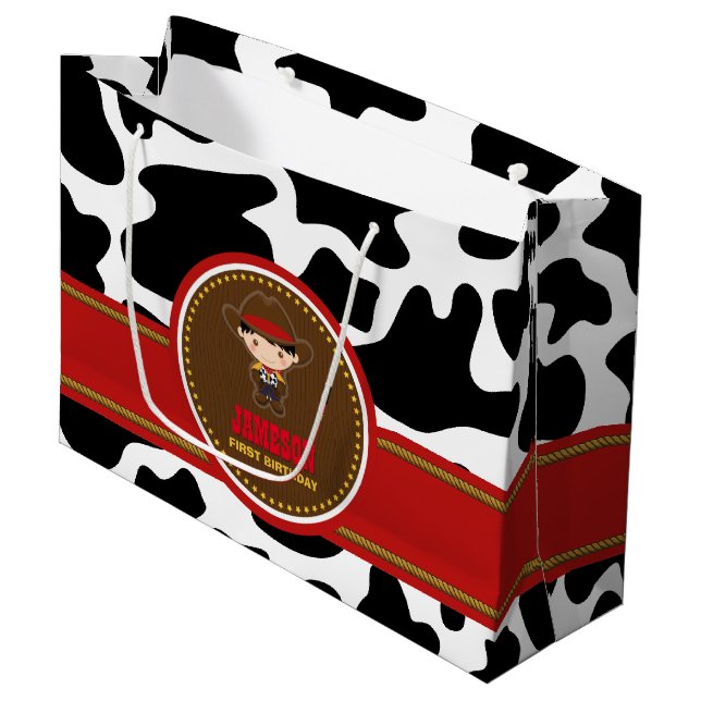 Sacola Para Presentes Grande Velho Oeste do Cowboy Aniversário Ocidental (Frente inclinada)