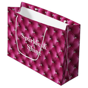 Sacola Para Presentes Grande Velvet Faux cor-de-rosa quente
