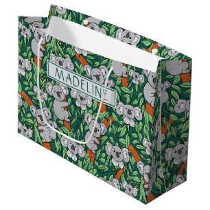 Sacola Para Presentes Grande Verde-caçador personalizado de padrão Koala