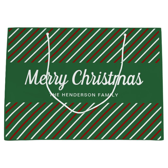 Sacola Para Presentes Grande Verde Elegante E Natal Vermelho (Frente)
