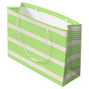 Sacola Para Presentes Grande Verde limão e bege cinco faixas