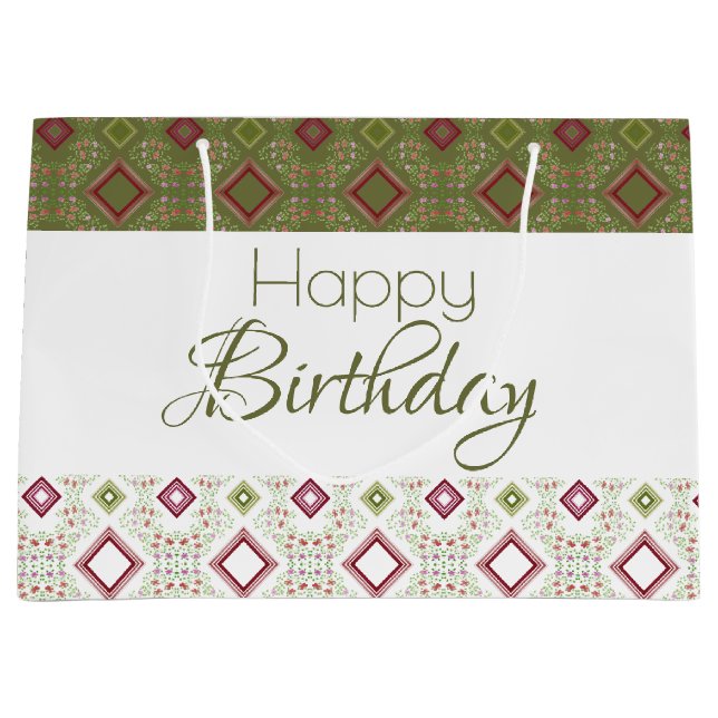 Sacola Para Presentes Grande Verde-Oliva E Branco (Frente)