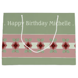 Sacola Para Presentes Grande Verde Rosa E Borgonha