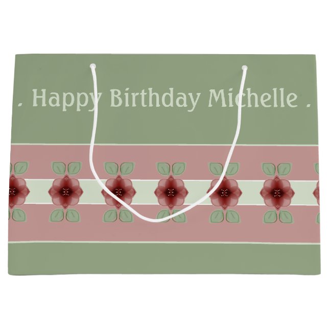 Sacola Para Presentes Grande Verde Rosa E Borgonha (Frente)