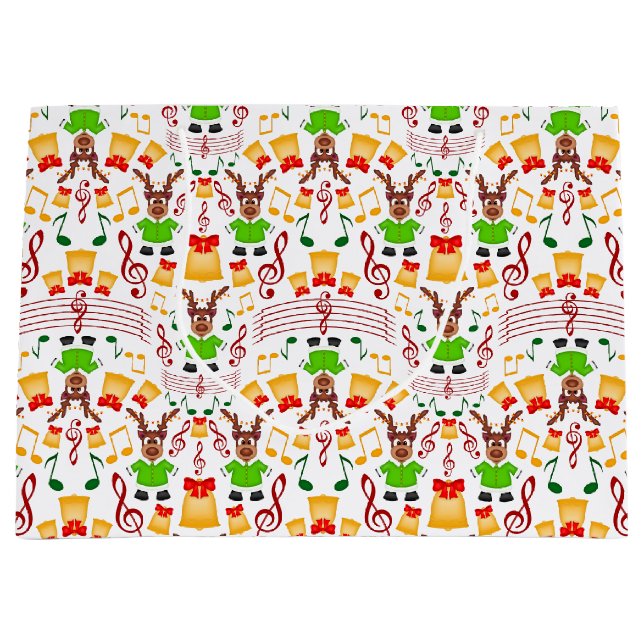 Sacola Para Presentes Grande Verdes Festivos E Douradas Reindeiros De Natal Kas (Frente)