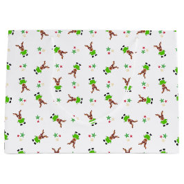 Sacola Para Presentes Grande Verdes Festivos E Douradas Reindeiros De Natal Kas