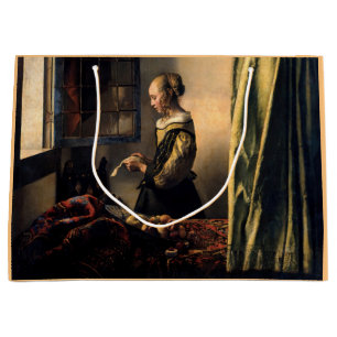 Sacola Para Presentes Grande Vermeer - Rapariga lendo uma carta em uma janela a