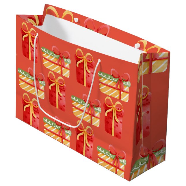 Sacola Para Presentes Grande Vermelho, Amarelo Presente Vermelho Laranja Grande (Frente inclinada)