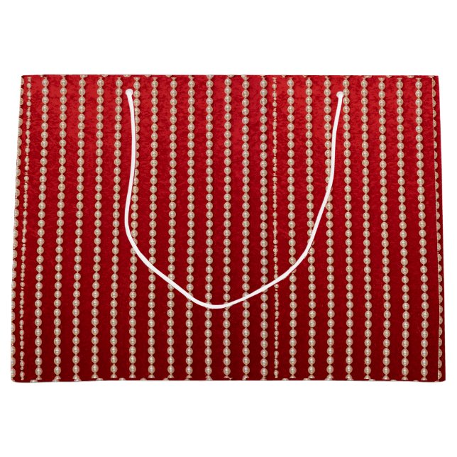 Sacola Para Presentes Grande Vermelho e Branco com Visual de Veludo (Frente)