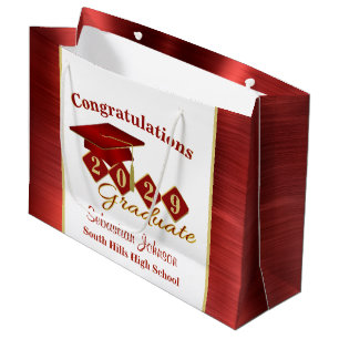 Sacola Para Presentes Grande Vermelho e Dourado para graduação personalizada