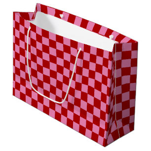 Sacola Para Presentes Grande Vermelho e Rosa Quente Verificados