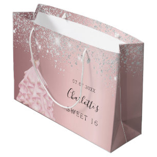 Sacola Para Presentes Grande Vestido brilhante cor-de-prata cor-de-rosa, cor-de
