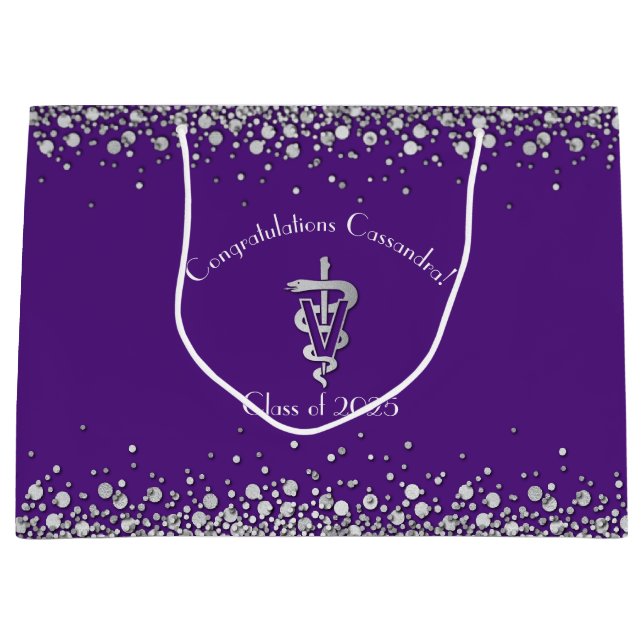 Sacola Para Presentes Grande Veterinarian Graduation Purple Silver (Frente)