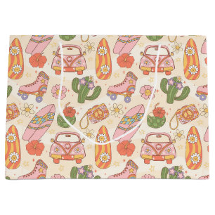 Sacola Para Presentes Grande Vibrações de Verão Retro Groovy