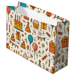 Sacola Para Presentes Grande Vibrant Birthday Party Seamless Pattern