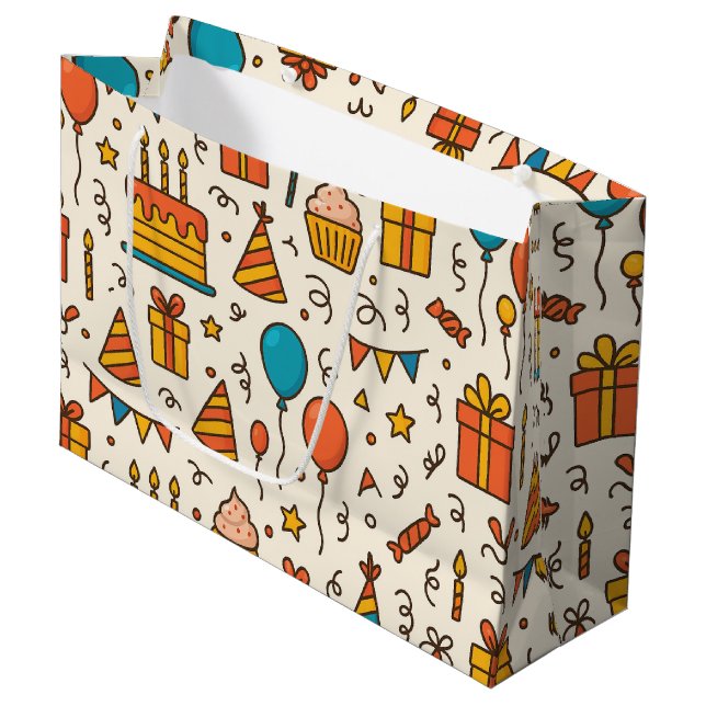 Sacola Para Presentes Grande Vibrant Birthday Party Seamless Pattern (Frente inclinada)
