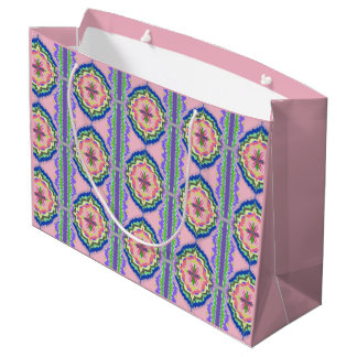 Sacola Para Presentes Grande Vibrant Bloom Kaleidoscope: Pink & Emerald Mandala
