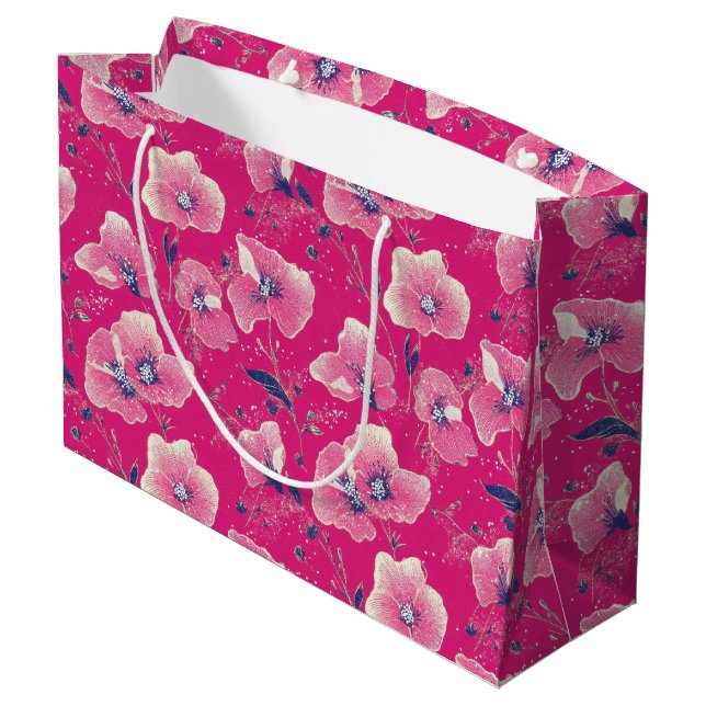 Sacola Para Presentes Grande Vibrant Floral Pattern in Pink, White & Royal Blue (Verso inclinado)