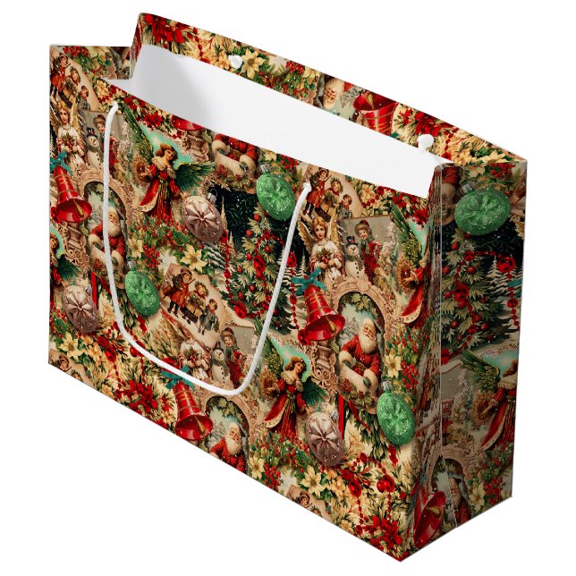 Sacola Para Presentes Grande Vibrant Victorian Christmas Collage (Frente inclinada)