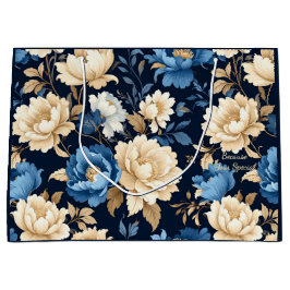 Sacola Para Presentes Grande Victorian flowers blue Gift Bag
