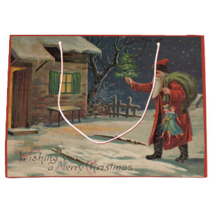 Sacola Para Presentes Grande Victorian Papai Noel desejando a você um Natal Fel