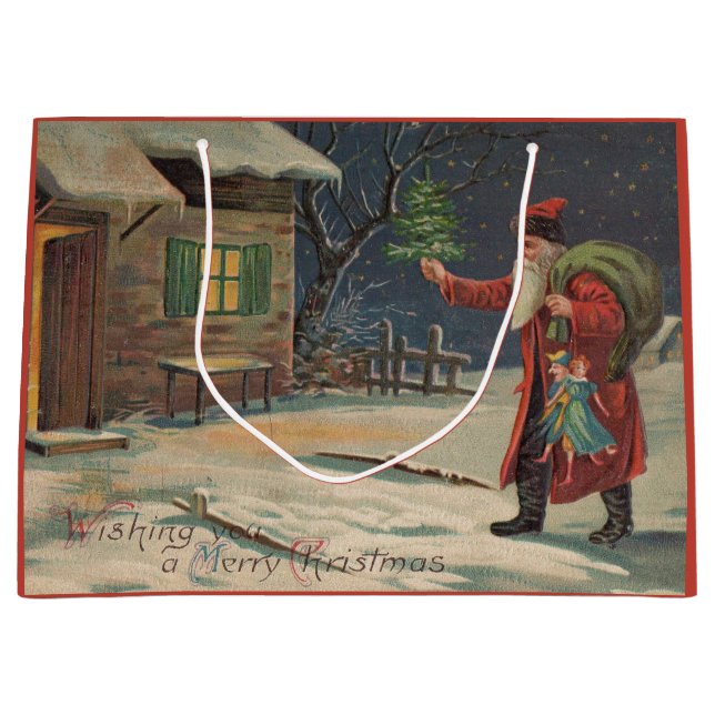 Sacola Para Presentes Grande Victorian Papai Noel desejando a você um Natal Fel (Frente)