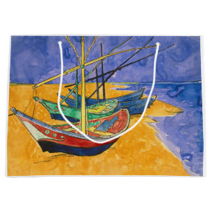 Sacola Para Presentes Grande Vincent van Gogh - Barcos de Pesca na Praia