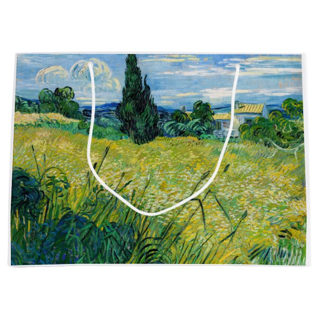 Sacola Para Presentes Grande Vincent van Gogh - Campo de Trigo Verde com Cypres (Frente)