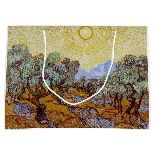 Sacola Para Presentes Grande Vincent van Gogh - Oliveiras, céu amarelo e sol (Frente)