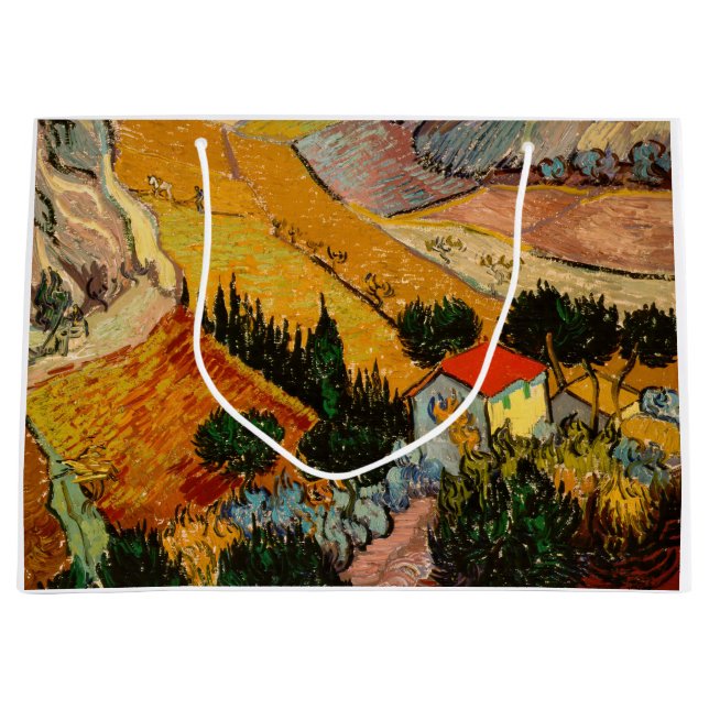 Sacola Para Presentes Grande Vincent van Gogh - Paisagem, Casa e Plowman (Frente)