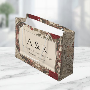 Sacola Para Presentes Grande Vintage Art Nouveau Floral Cream Burgundy Casament