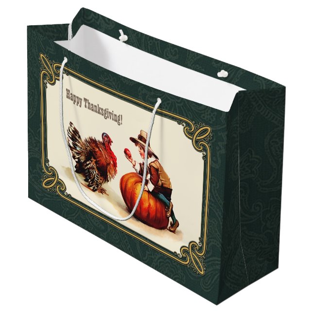 Sacola Para Presentes Grande Vintage Art Thankspurt Gift (Frente inclinada)