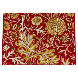 Sacola Para Presentes Grande Vintage Arte Floral Vermelha Cherwell de William M