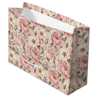 Sacola Para Presentes Grande Vintage Blooming Peonies Pattern