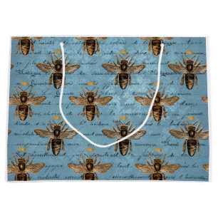 Sacola Para Presentes Grande Vintage Blue Honey Bee