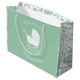 Sacola Para Presentes Grande Vintage Carruagem Chá de fraldas Verde Sexo Neutro