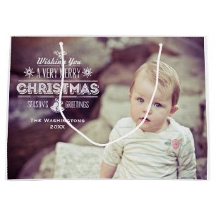 Sacola Para Presentes Grande Vintage Chalk Typoographic Photos Holiday