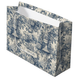 Sacola Para Presentes Grande Vintage chic Blue toile de jouy monograma