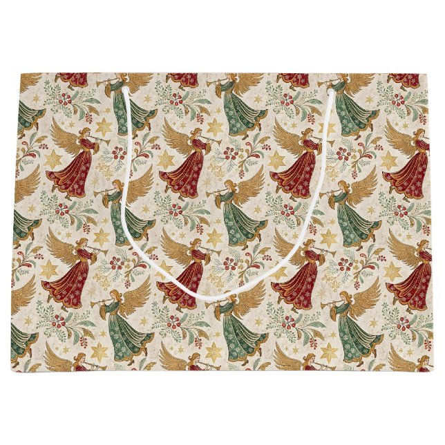 Sacola Para Presentes Grande Vintage Christmas Angels (Frente)