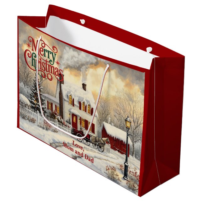 Sacola Para Presentes Grande Vintage Christmas Home Christmas (Frente inclinada)