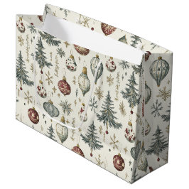 Sacola Para Presentes Grande Vintage Christmas Ornaments on Cream