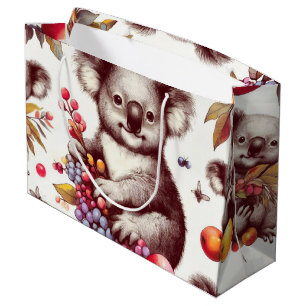 Sacola Para Presentes Grande Vintage Cute Koala Painting Sem Fios