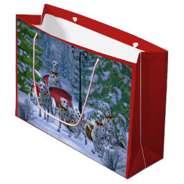 Sacola Para Presentes Grande Vintage Dalmatian Sleigh Snow Christmas