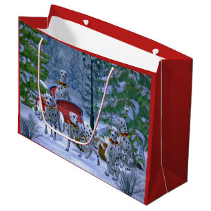 Sacola Para Presentes Grande Vintage Dalmatian Sleigh Snow Christmas