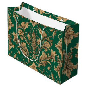 Sacola Para Presentes Grande Vintage Damasco Dourado Elegante